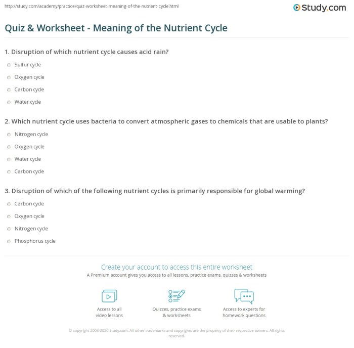 Nutrient cycles worksheet answer key