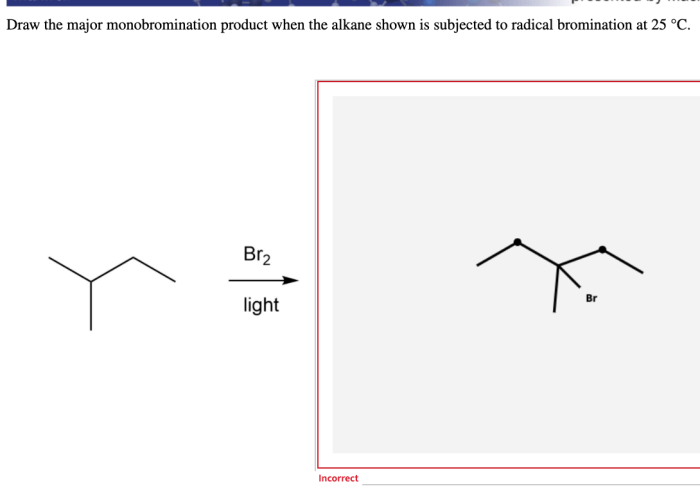 Draw the major monobromination product of this reaction